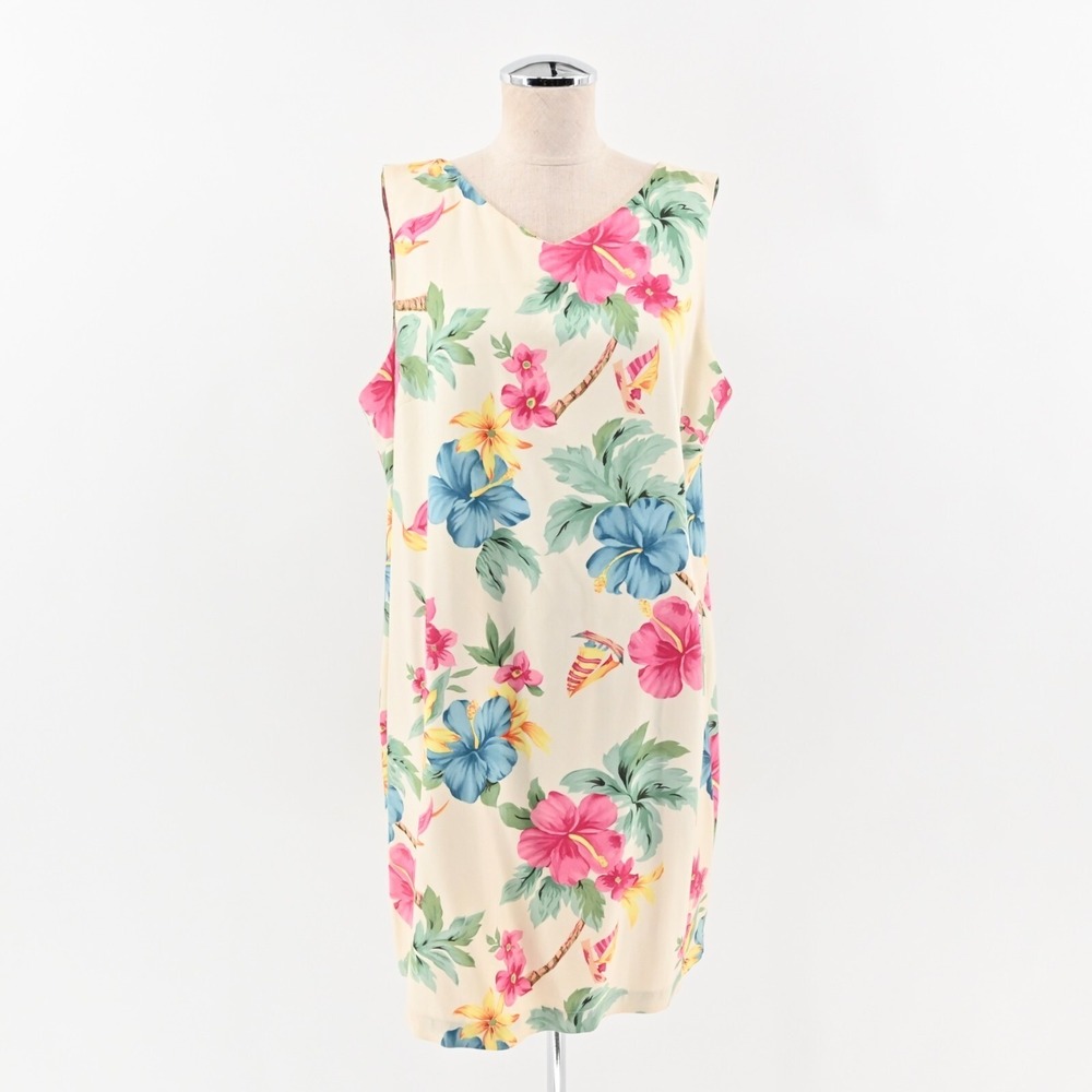 Vtg Caribbean Joe Dress Size PXL Multicolor Tropical Hawaiian Floral Sleeveless